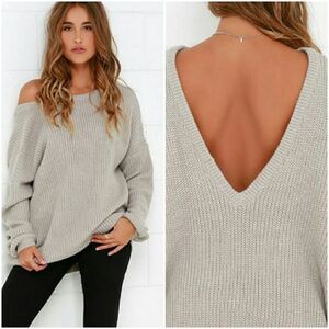 🔸️Lulu's Tan Knit Deep Vback Long Sleeve Sweater XSmall